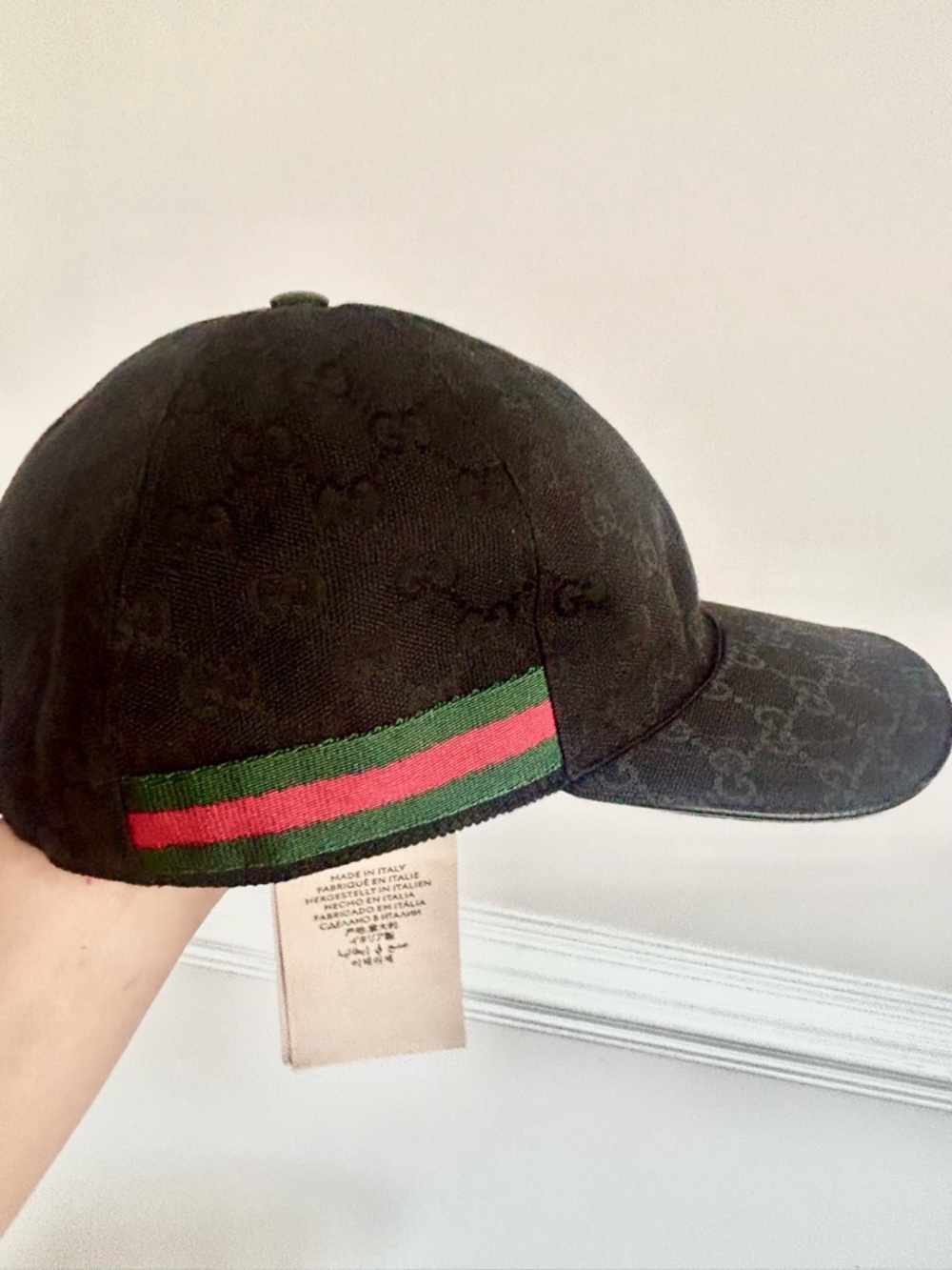 GucciGG Black Canvas Web Accent Baseball Cap with leather trim L Unisex - Picture 5 of 15
